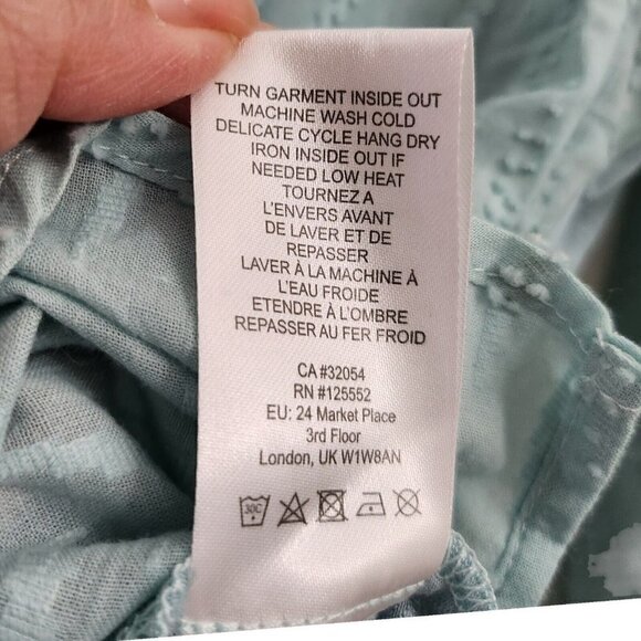 Anthropologie Dolan Blouse Small Blue Alvia Peasant 3/4 Balloon Sleeve Cotton - Picture 9 of 14